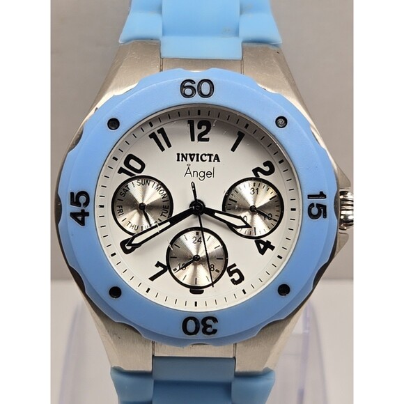 Invicta Angel Womens 40mm Blue Silicone White Dial Date Quartz Watch New Battery main image 5